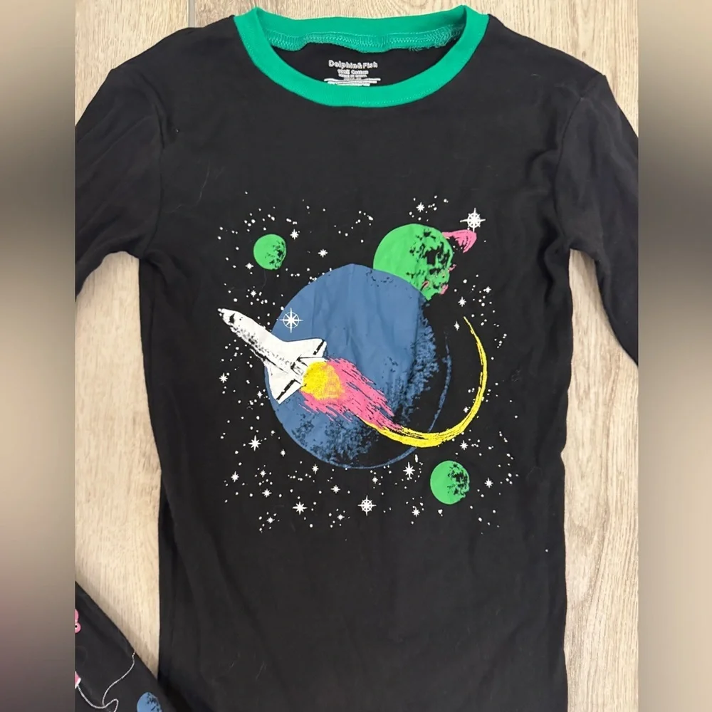 Kids Space-Themed Pajamas - Black and Green